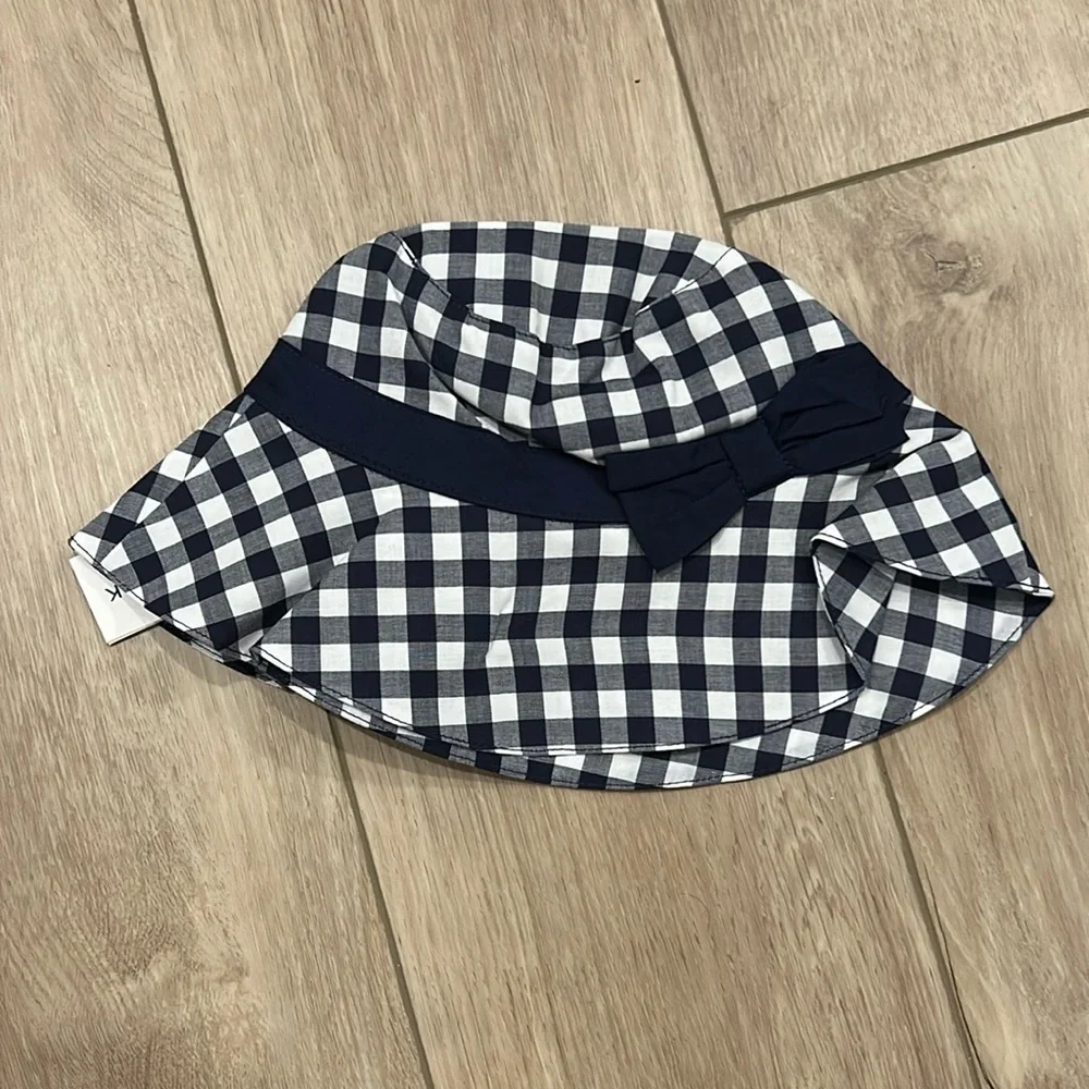 NWT JANIE AND JACK Blue White Gingham Bow Sunhat